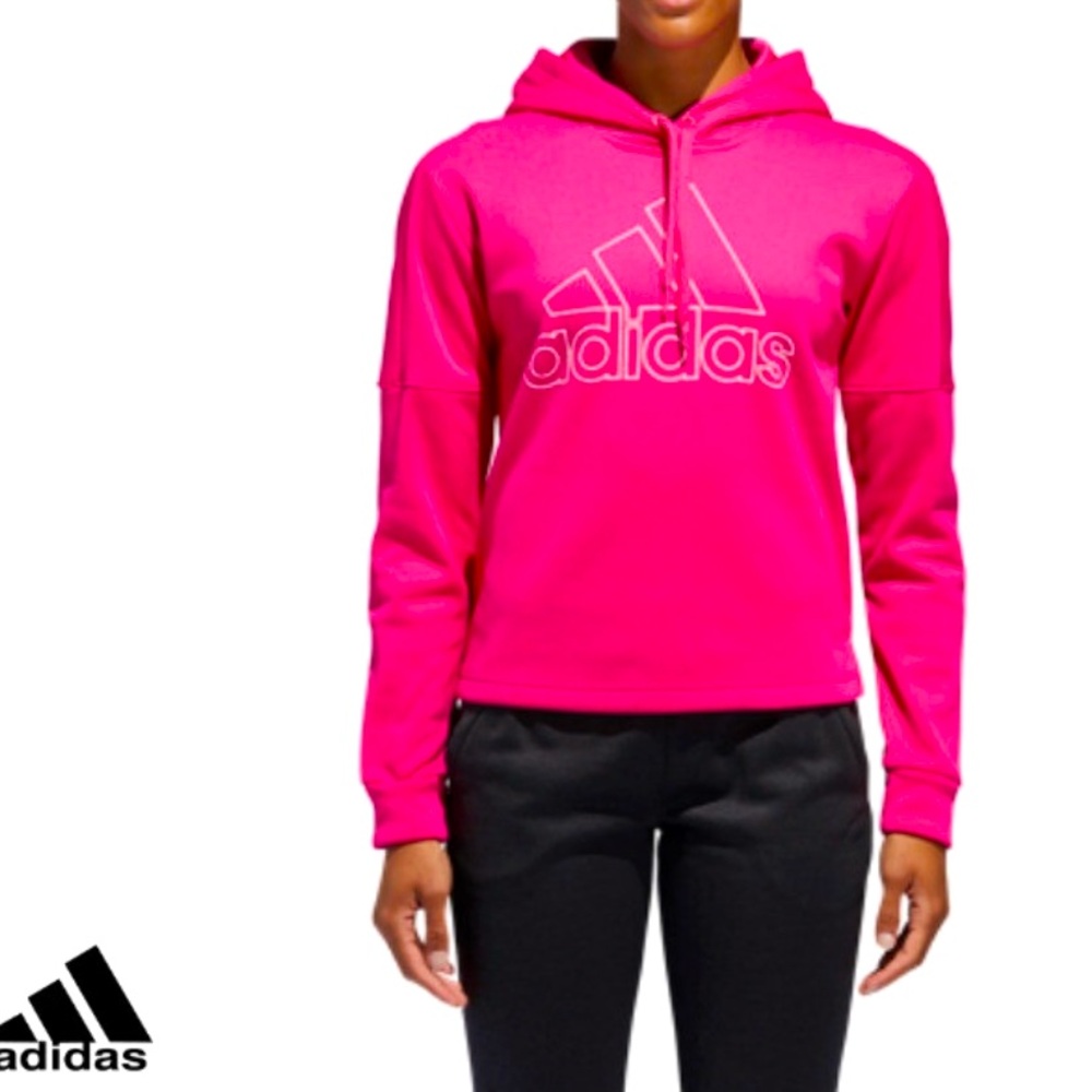 WOMANS ADIDAS TEAM ISSUE RUNNING TRAINING ATHLETIC WORKOUT PINK HOODIE